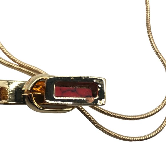 Chaps Semi-Precious Gold-Tone Long Necklace With Horseshoe Pendant - Picture 4 of 5